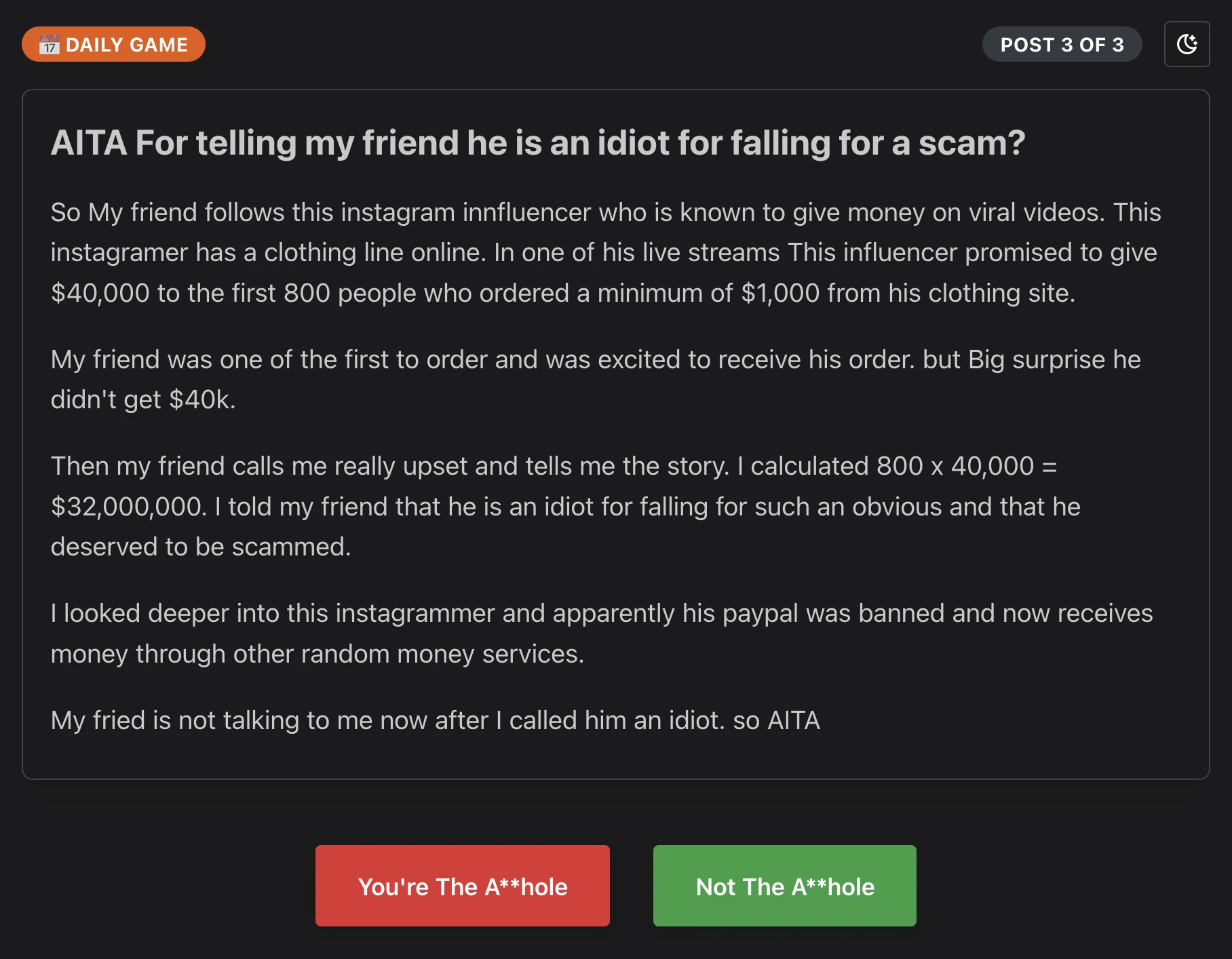 Screenshot of aita-guesser