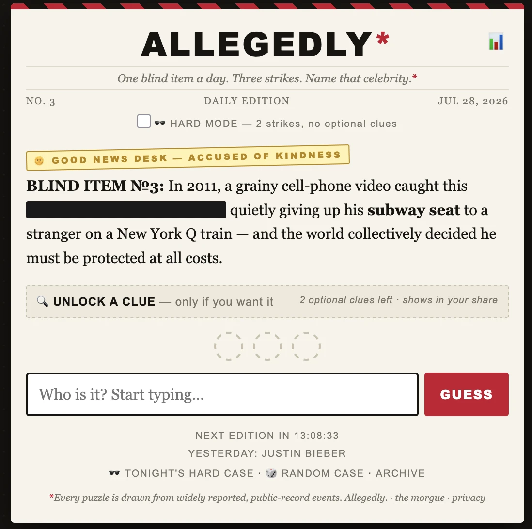 Screenshot of Allegedly