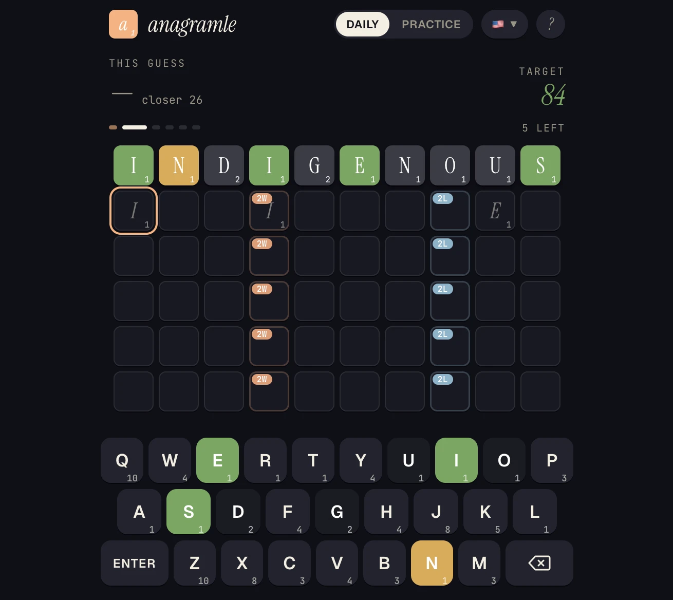 Screenshot of Anagramle