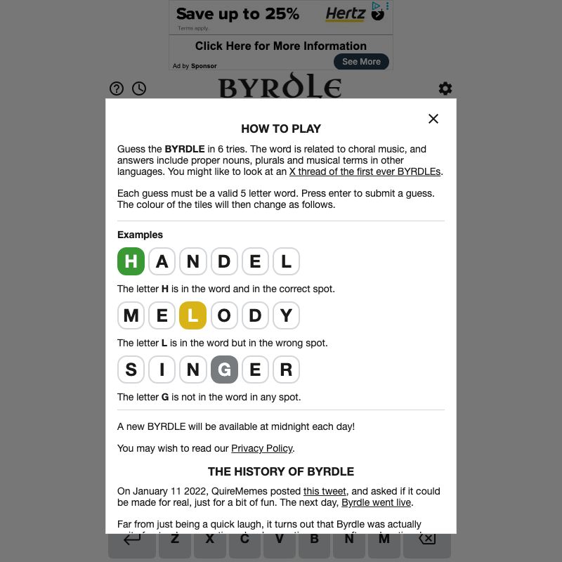 Screenshot of Byrdle
