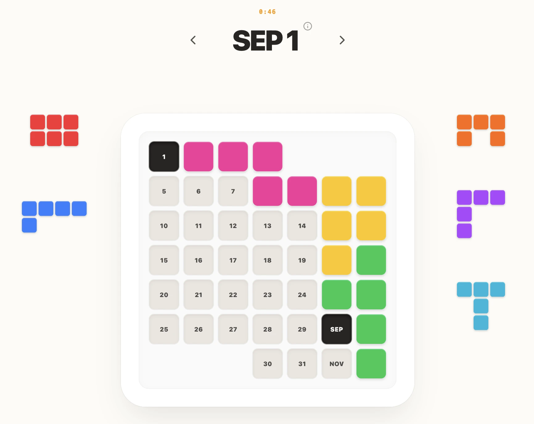 Screenshot of Calendar Puzzle