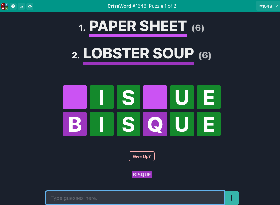 Screenshot of CrissWord