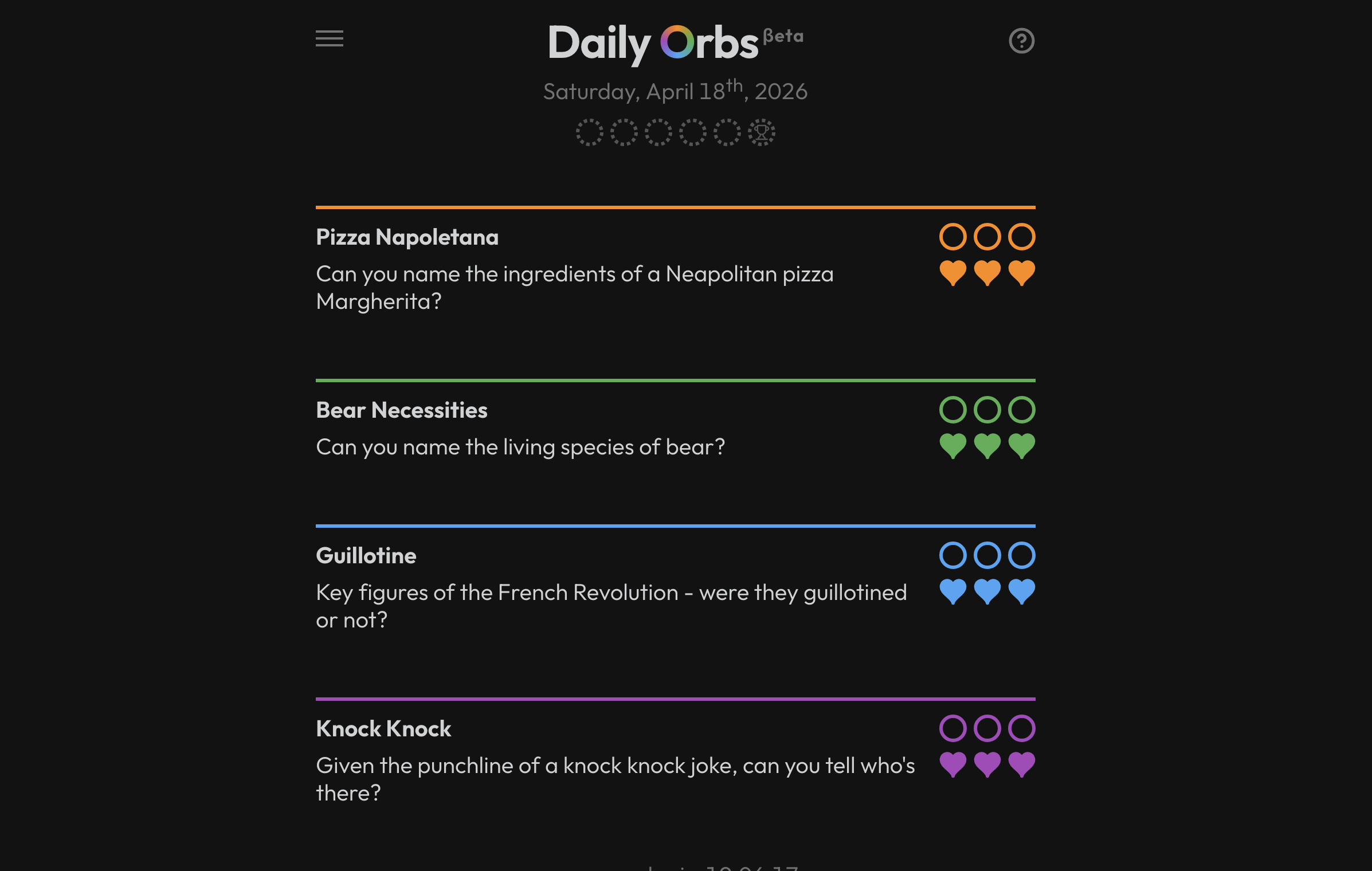 Screenshot of Daily Orbs