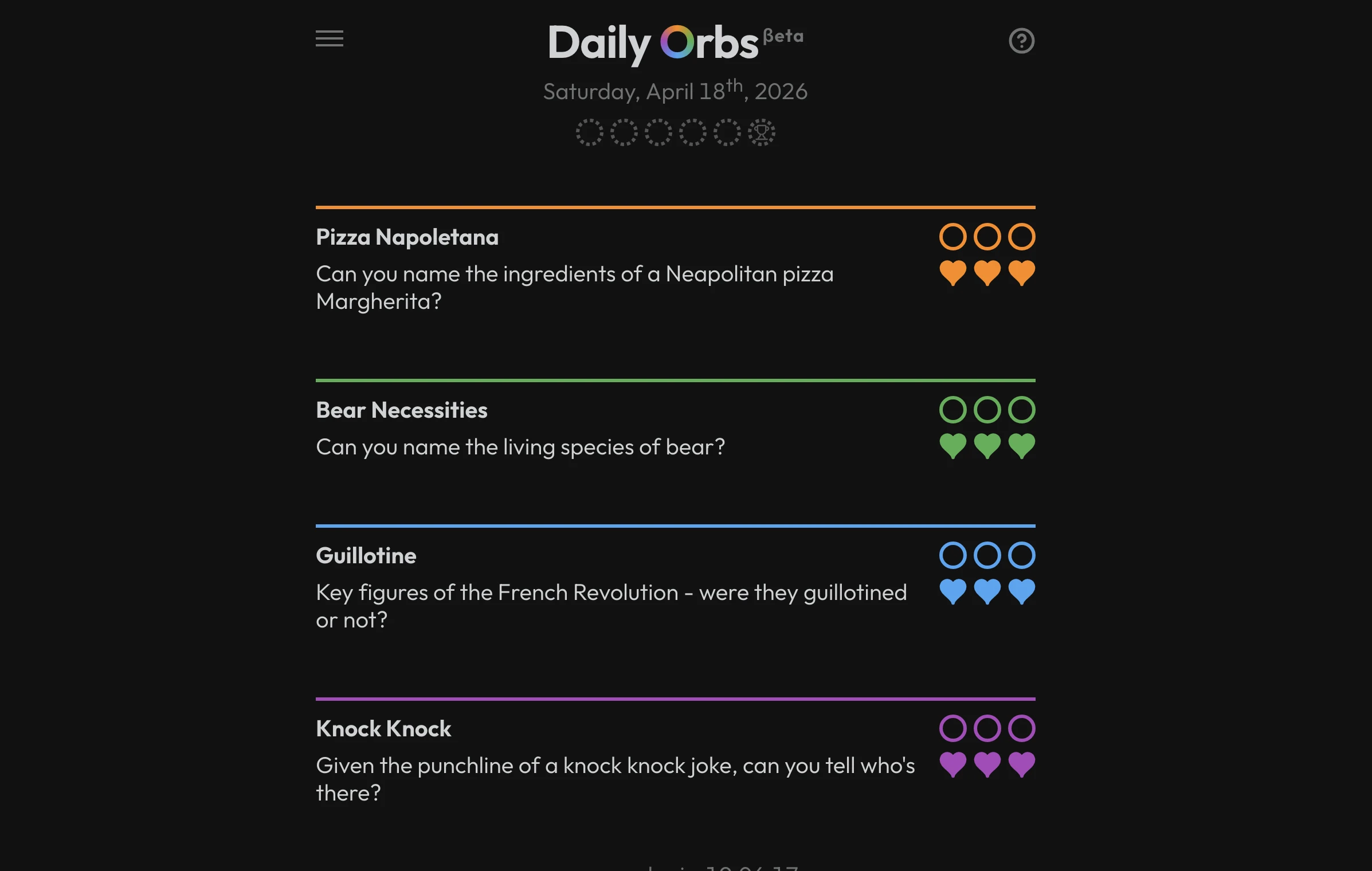 Screenshot of Daily Orbs