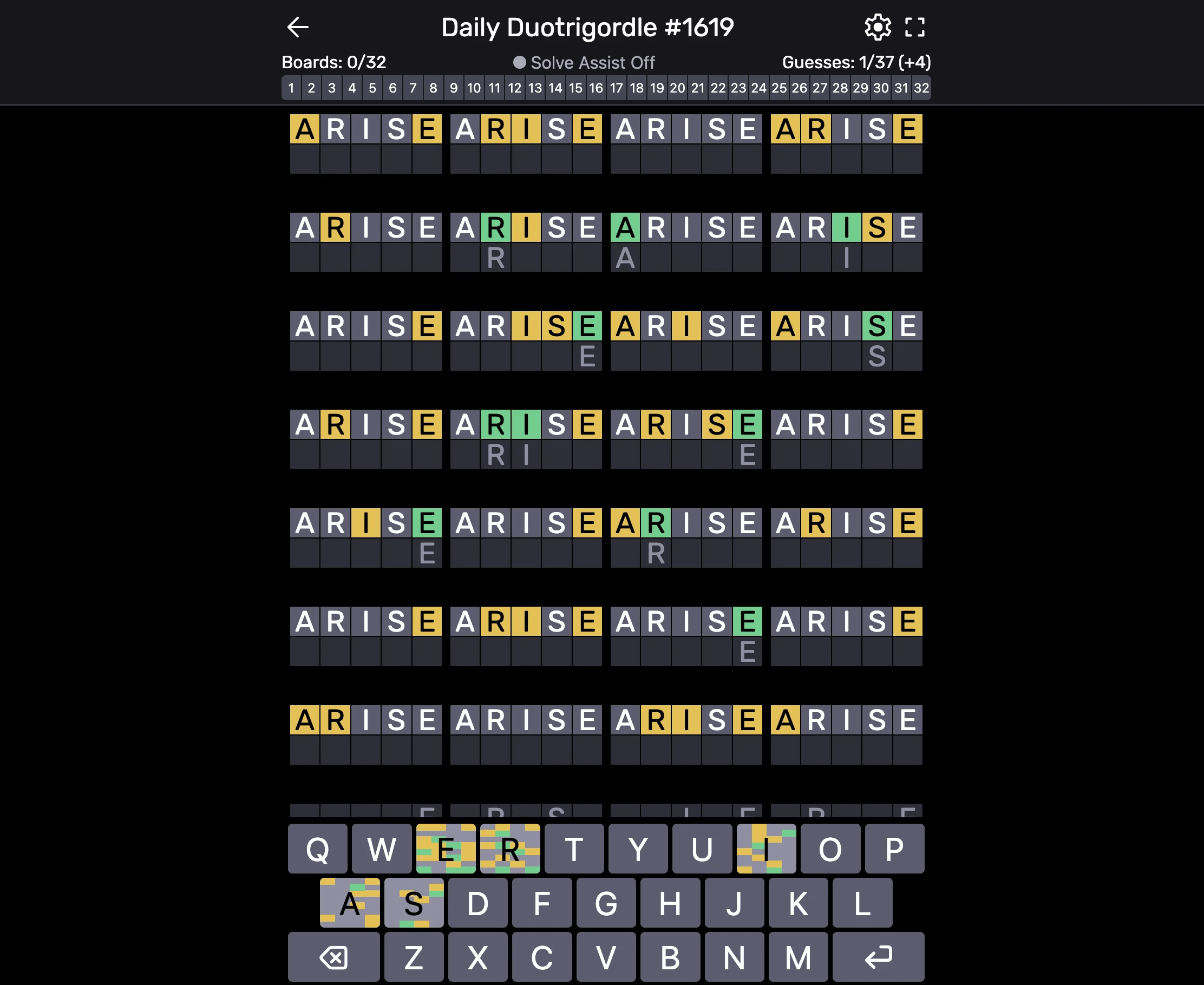 Screenshot of Duotrigordle