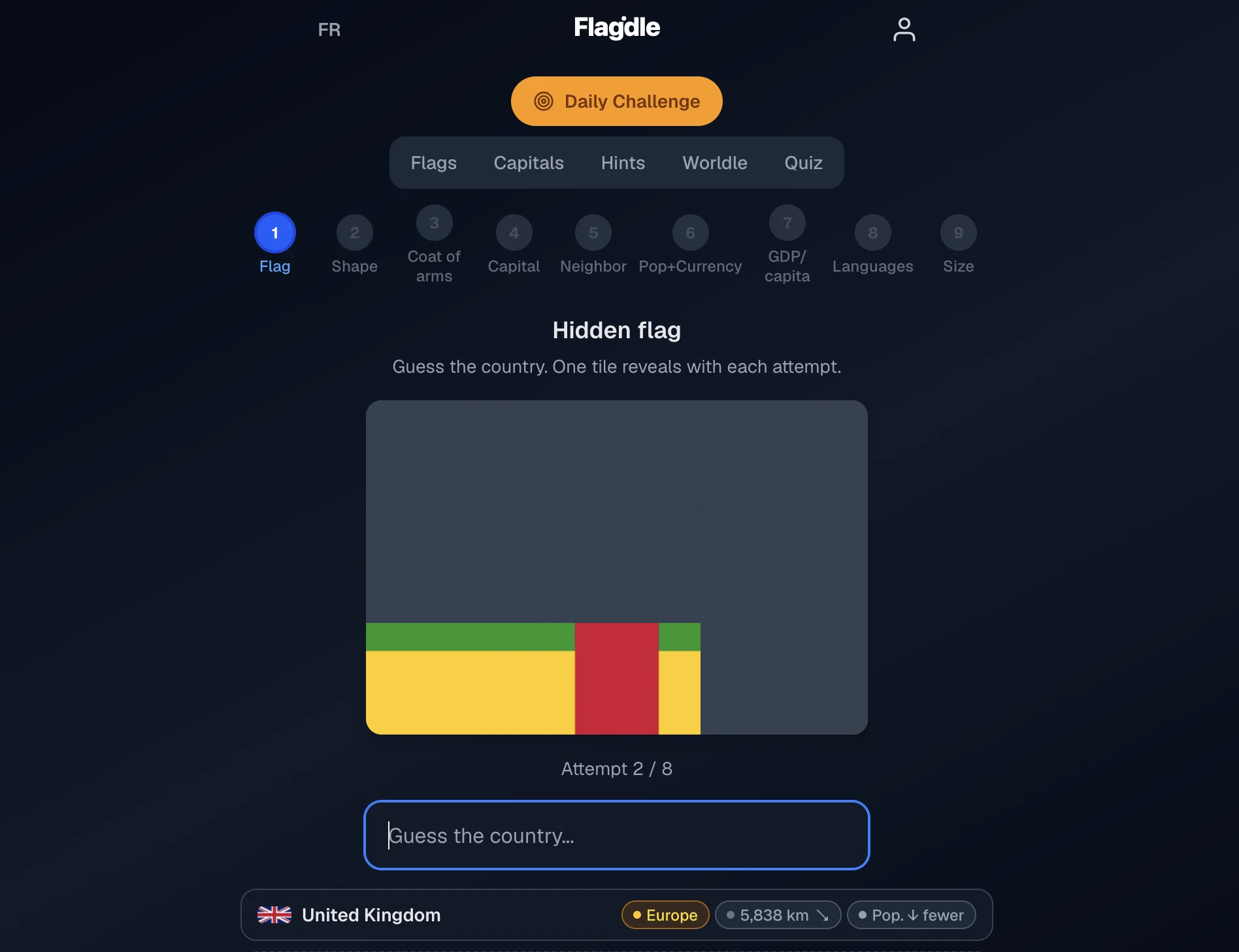 Screenshot of Flagdle