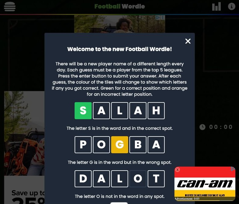 Screenshot of Football Wordle