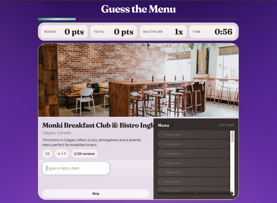 Screenshot of Guess The Menu