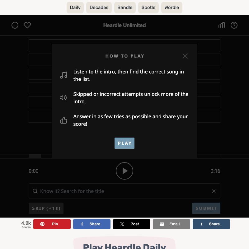 Screenshot of Heardle