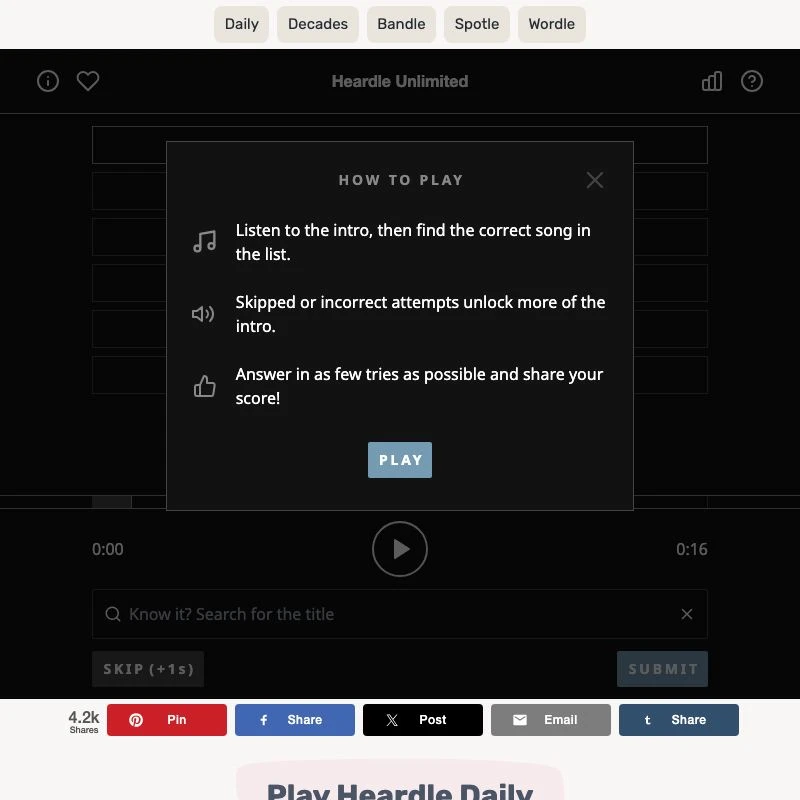 Screenshot of Heardle