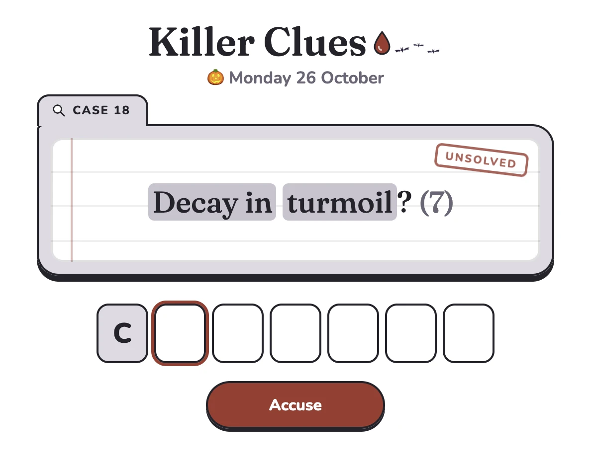 Screenshot of Killer clues