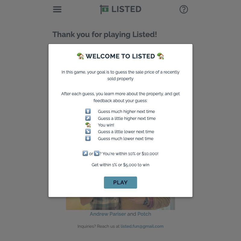 Screenshot of Listed