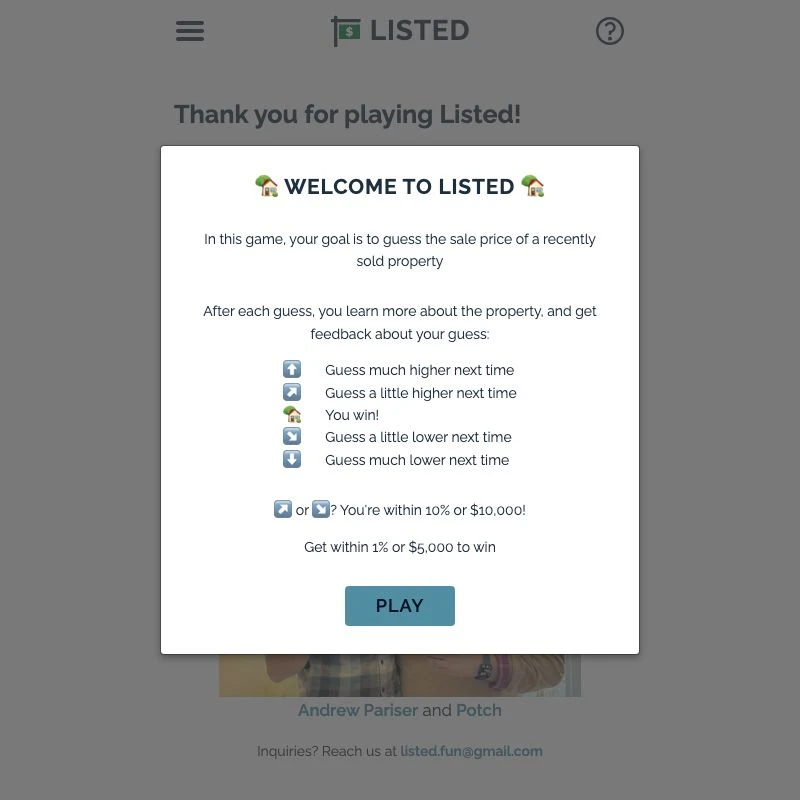 Screenshot of Listed