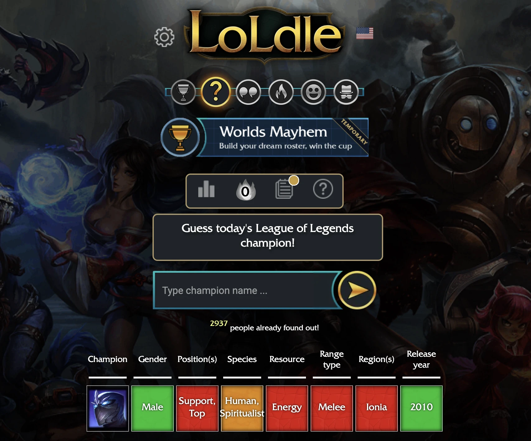 Screenshot of Loldle