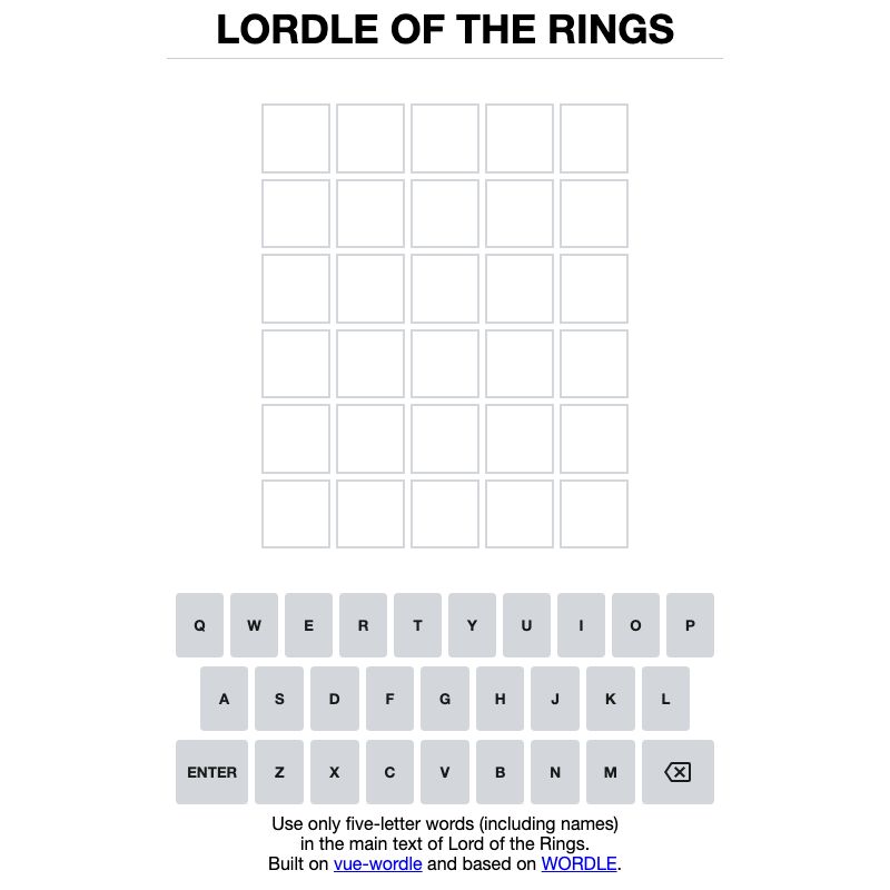 Screenshot of Lordle of the Rings