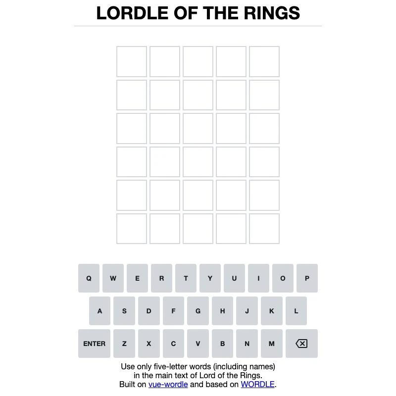 Screenshot of Lordle of the Rings