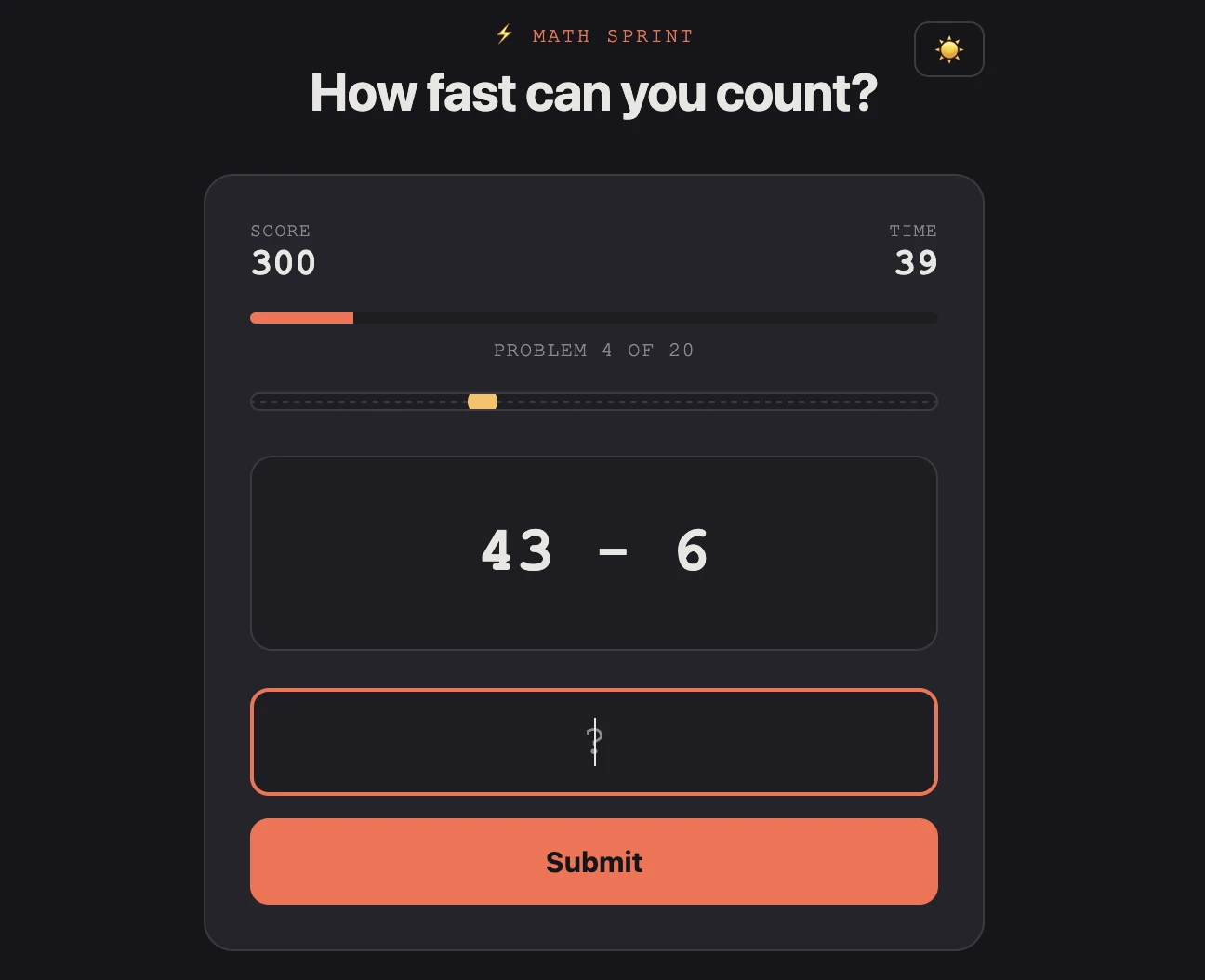 Screenshot of Math Sprint