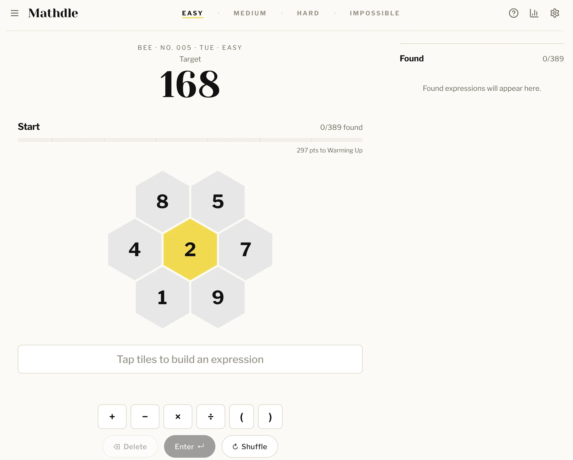 Screenshot of mathdle