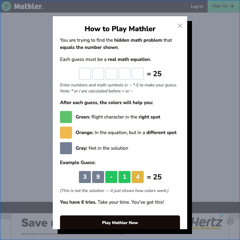 Screenshot of Mathler