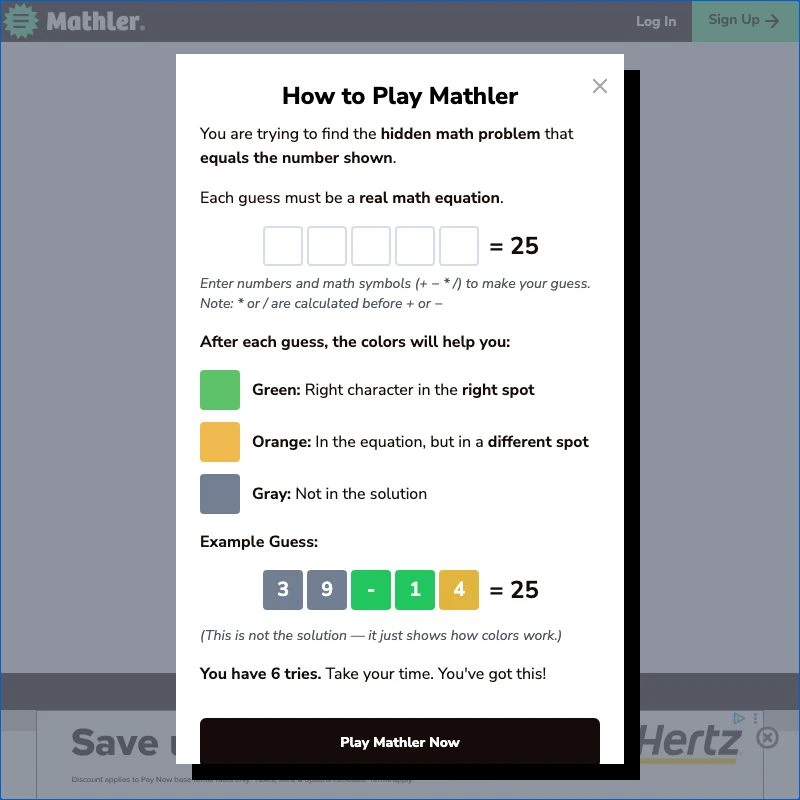 Screenshot of Mathler