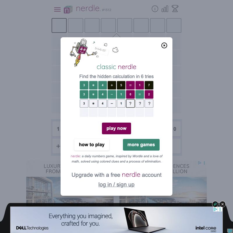 Screenshot of Nerdle