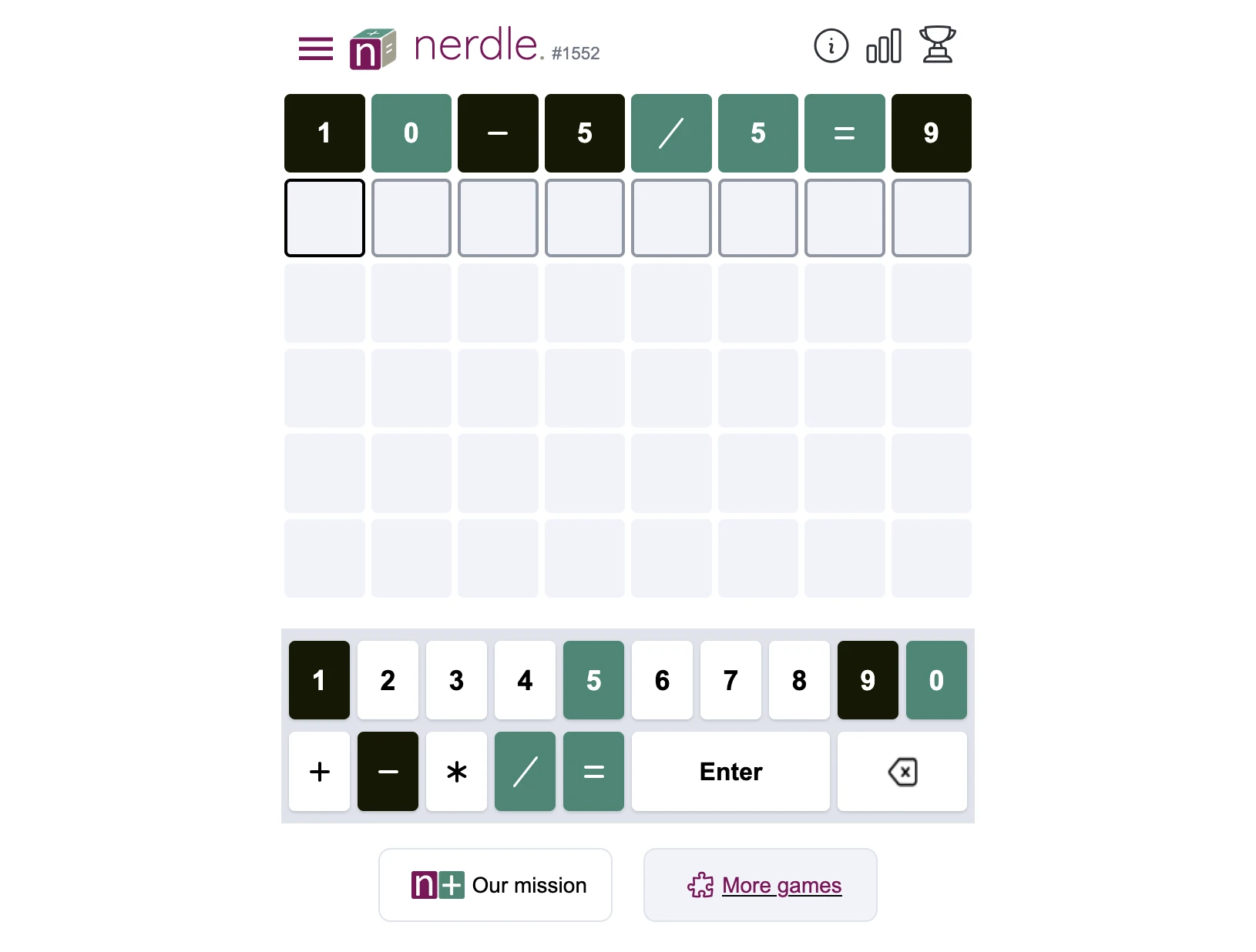 Screenshot of Nerdle