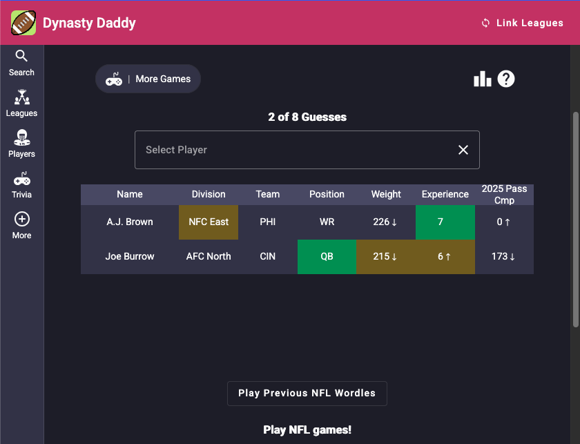 Screenshot of NFL Wordle