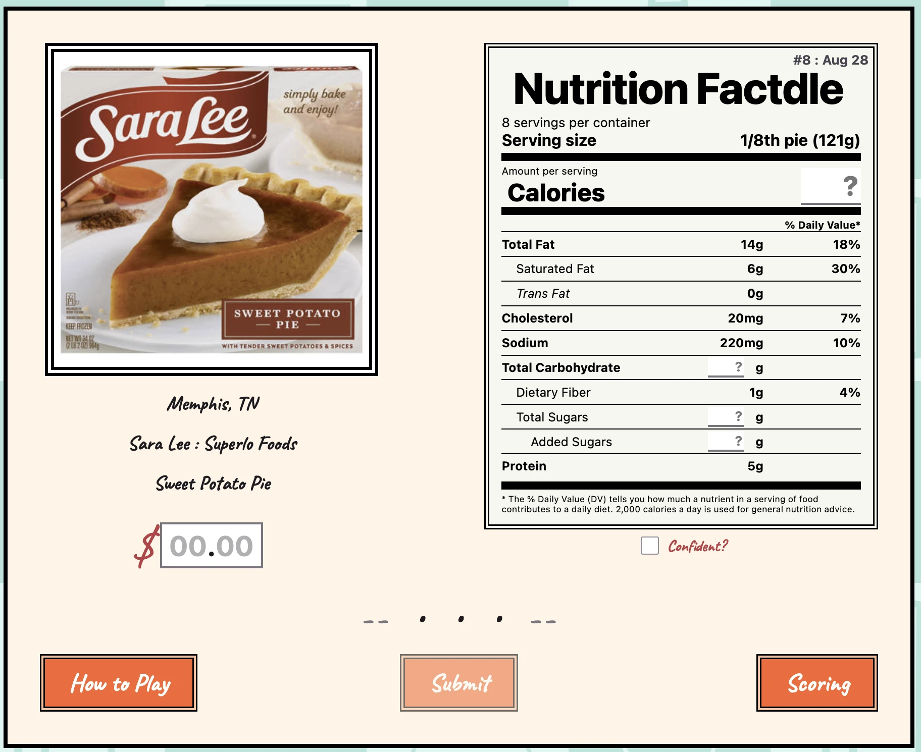 Screenshot of Nutrition Factdle