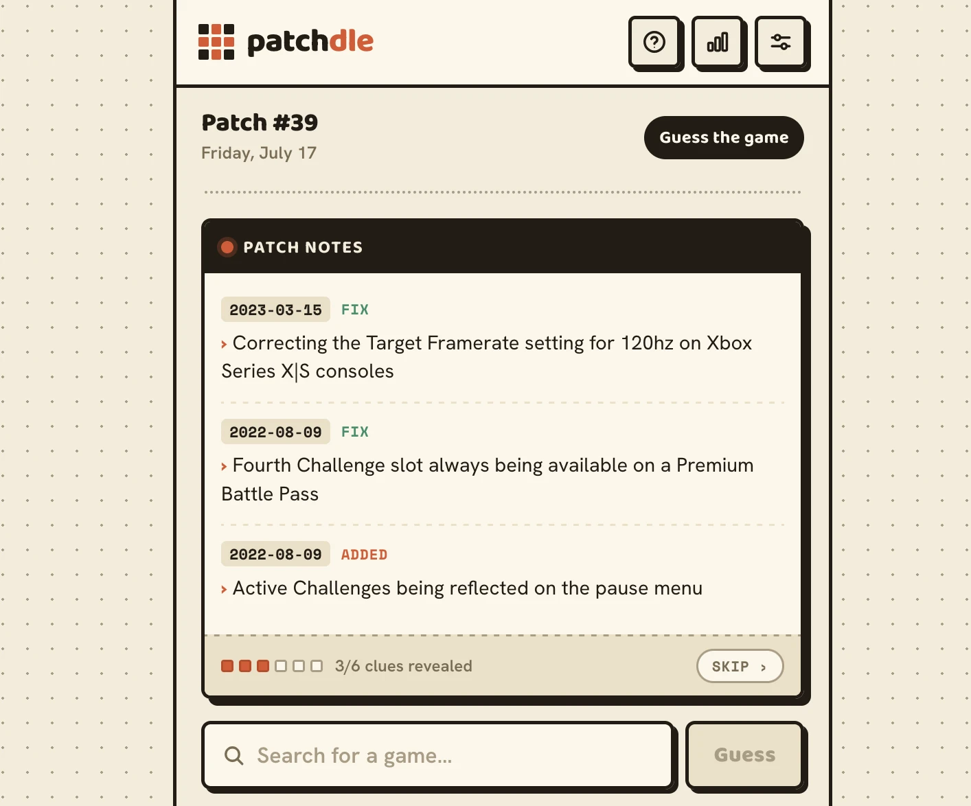 Screenshot of Patchdle