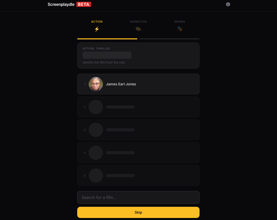 Screenshot of Screenplaydle