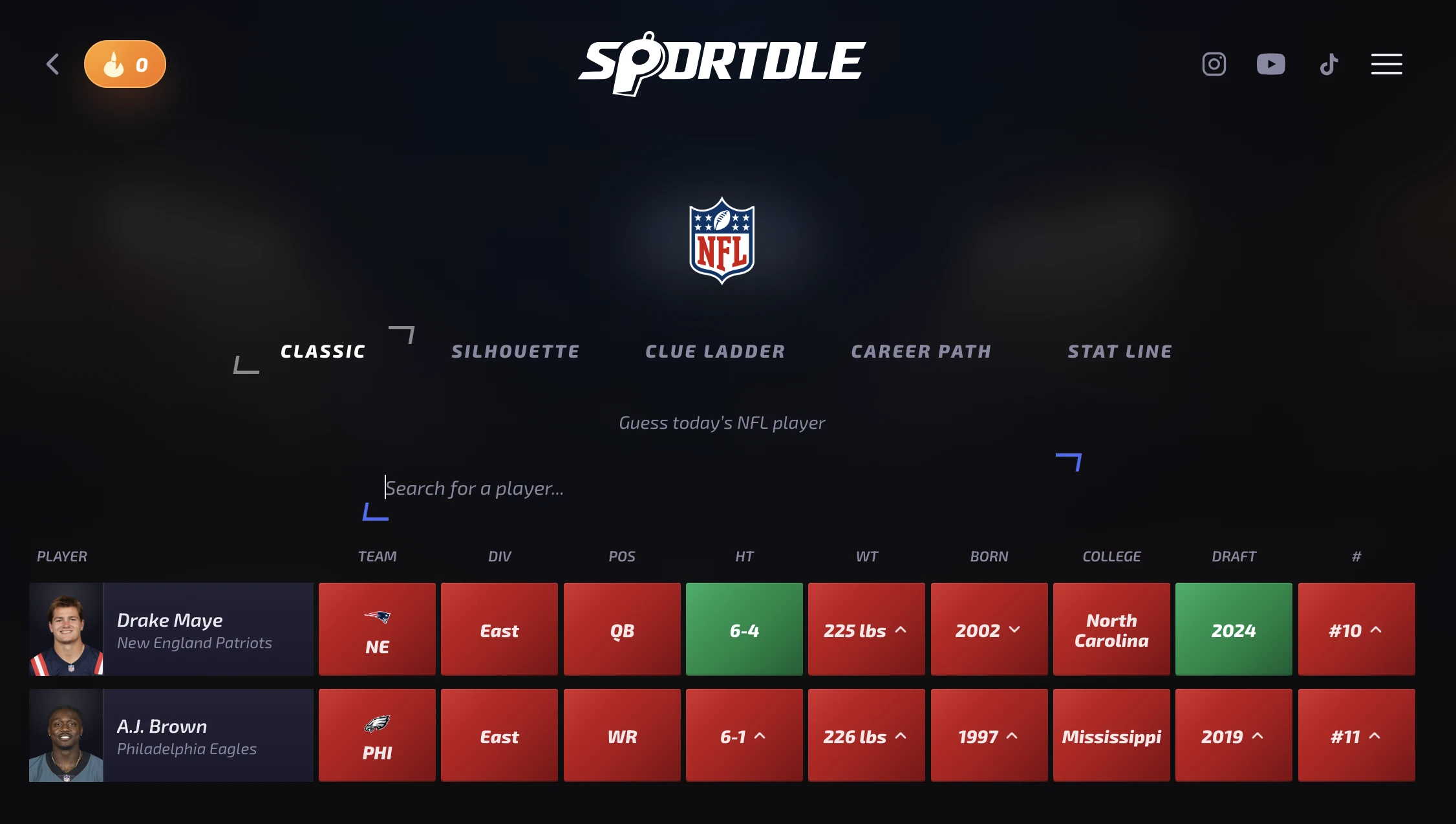 Screenshot of Sportdle