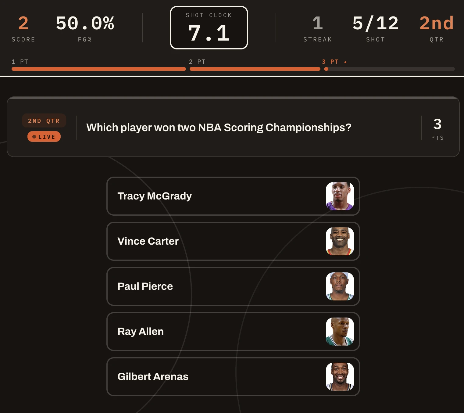 Screenshot of Starting 5 Trivia