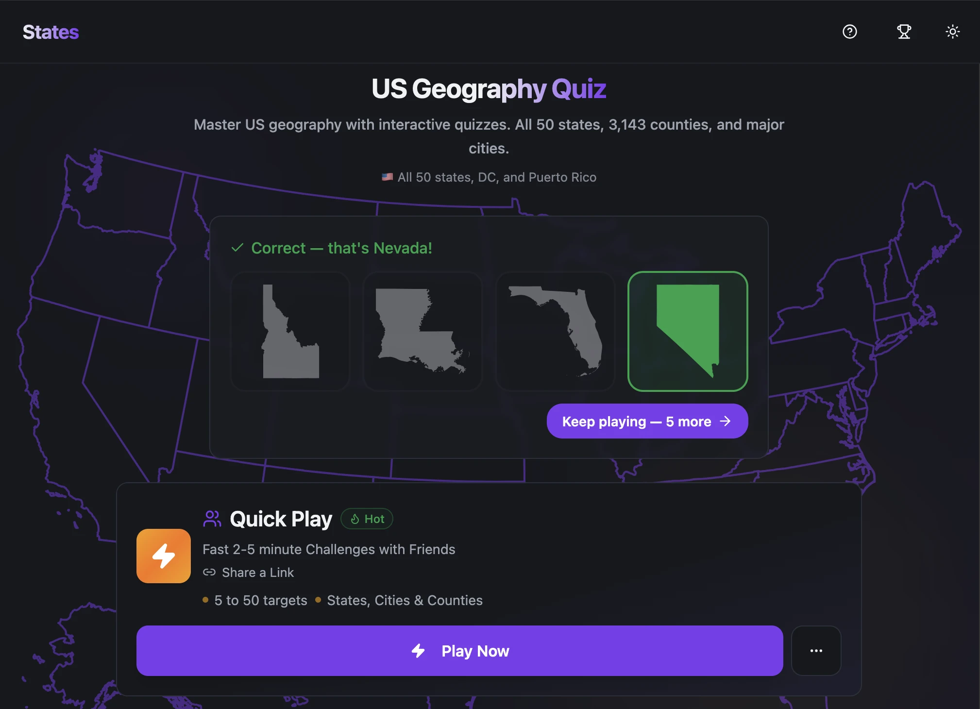 Screenshot of States