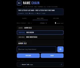 Screenshot of MLB Name Chain