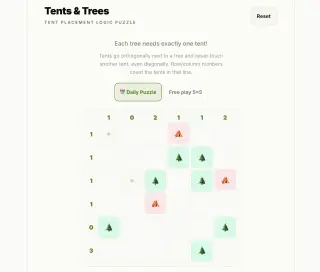 Screenshot of Daily Tents and Trees