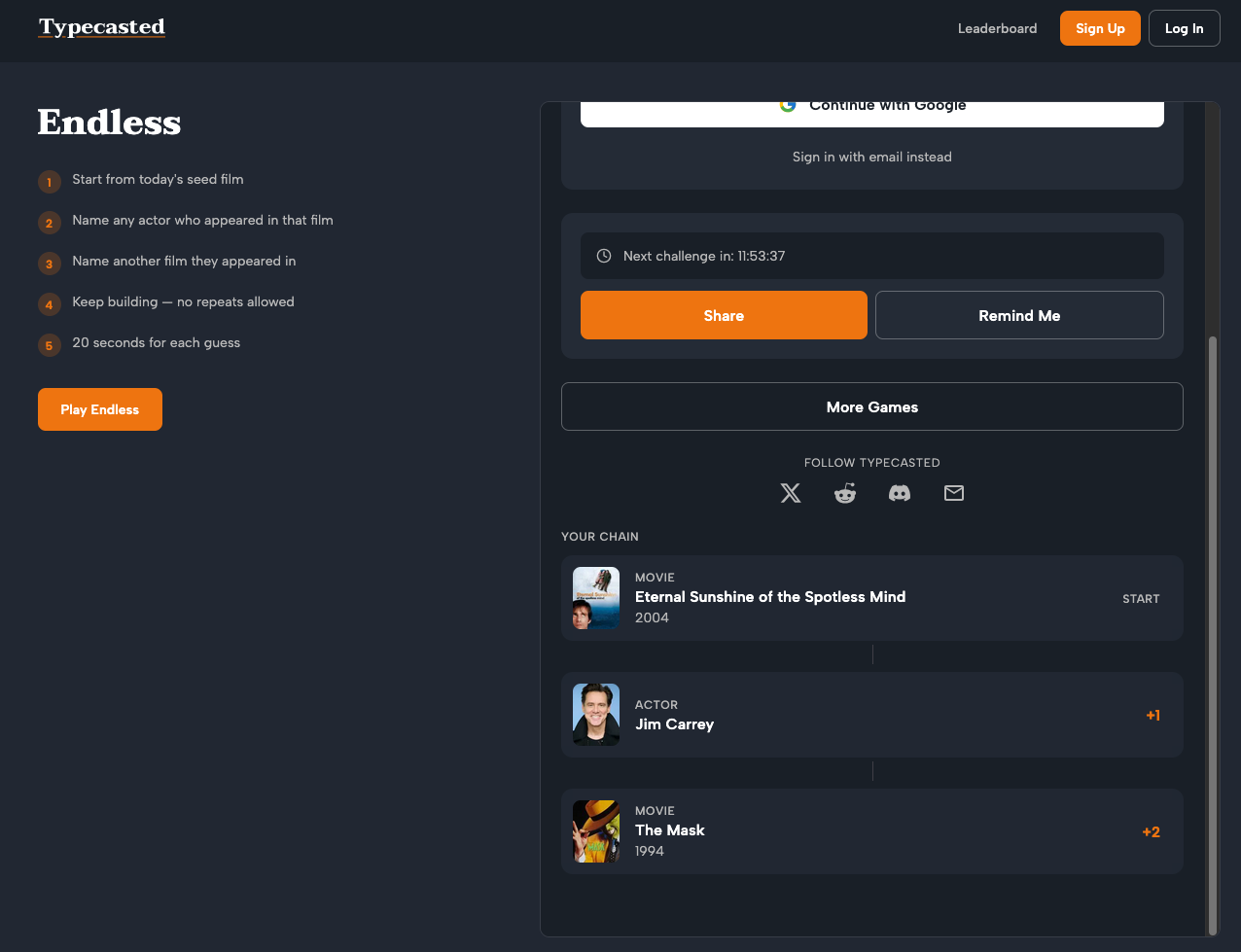 Screenshot of Typecasted