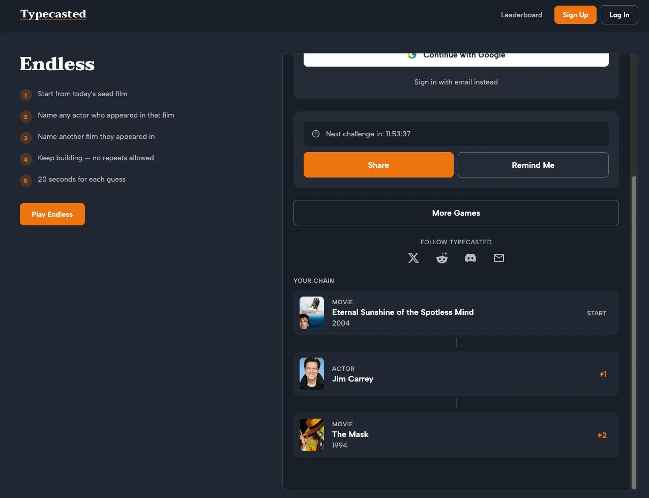Screenshot of Typecasted