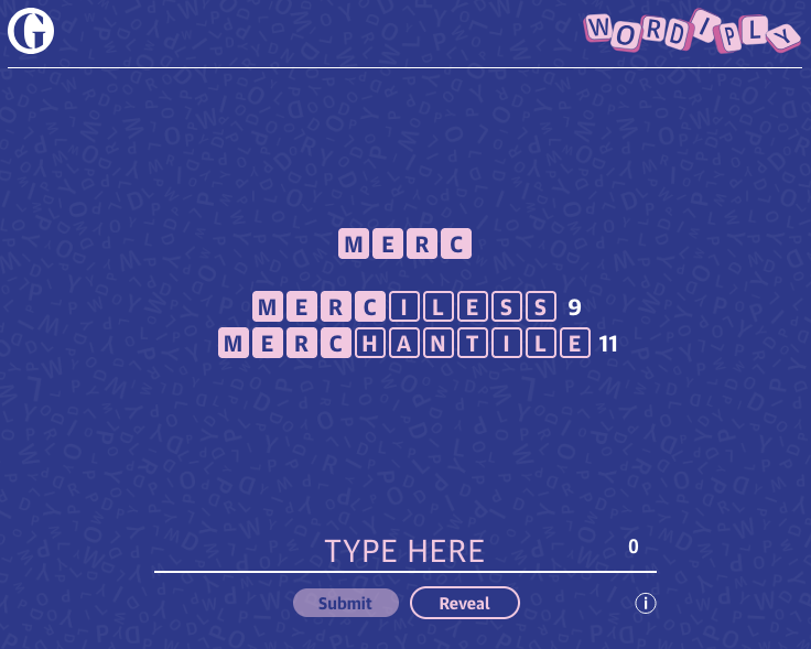 Screenshot of Wordiply