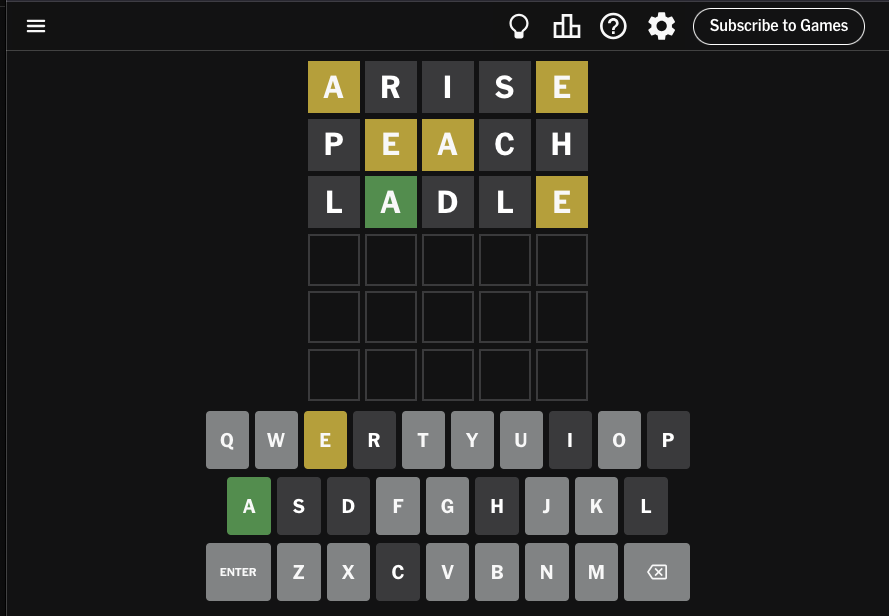 Screenshot of Wordle