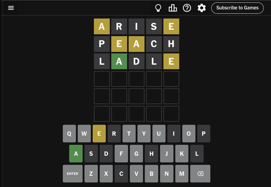 Screenshot of Wordle