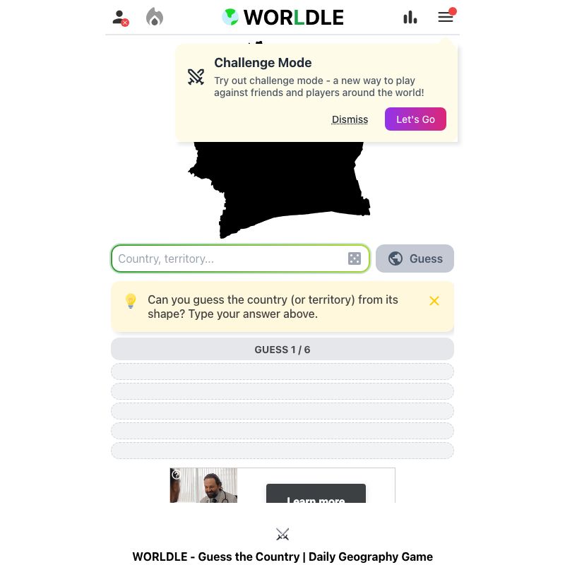 Screenshot of Worldle